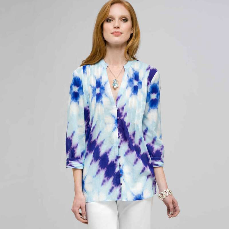 3/4 Sleeve Pleated Tunic, , large